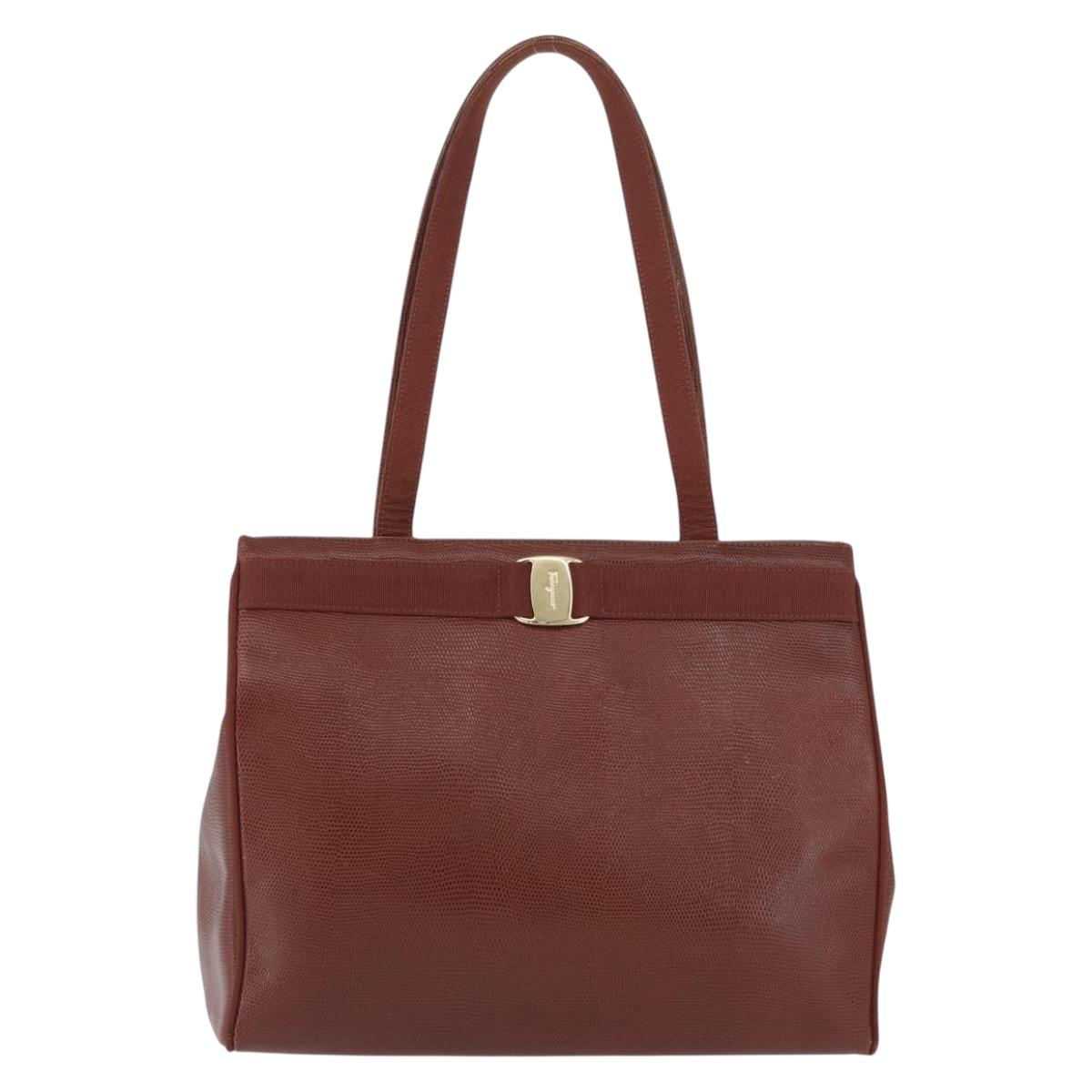 Salvatore Ferragamo Tote Bag Leather Brown Gold Auth ka3028