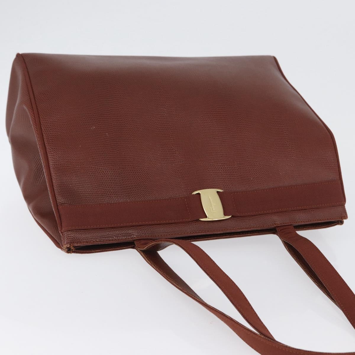 Salvatore Ferragamo Tote Bag Leather Brown Gold Auth ka3028