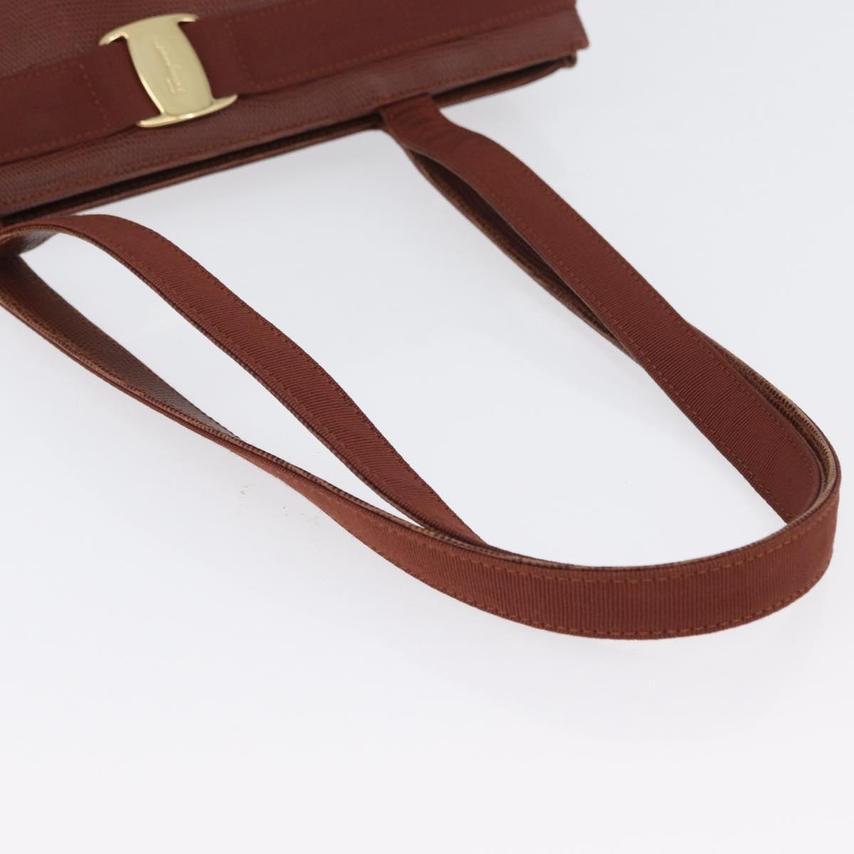 Salvatore Ferragamo Tote Bag Leather Brown Gold Auth ka3028