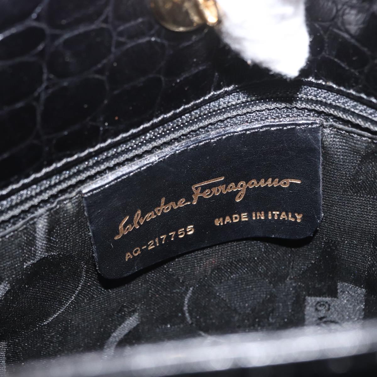 Salvatore Ferragamo Hand Bag Leather 2way Black Gold Auth ka3030