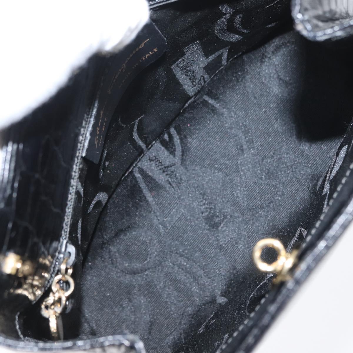 Salvatore Ferragamo Hand Bag Leather 2way Black Gold Auth ka3030