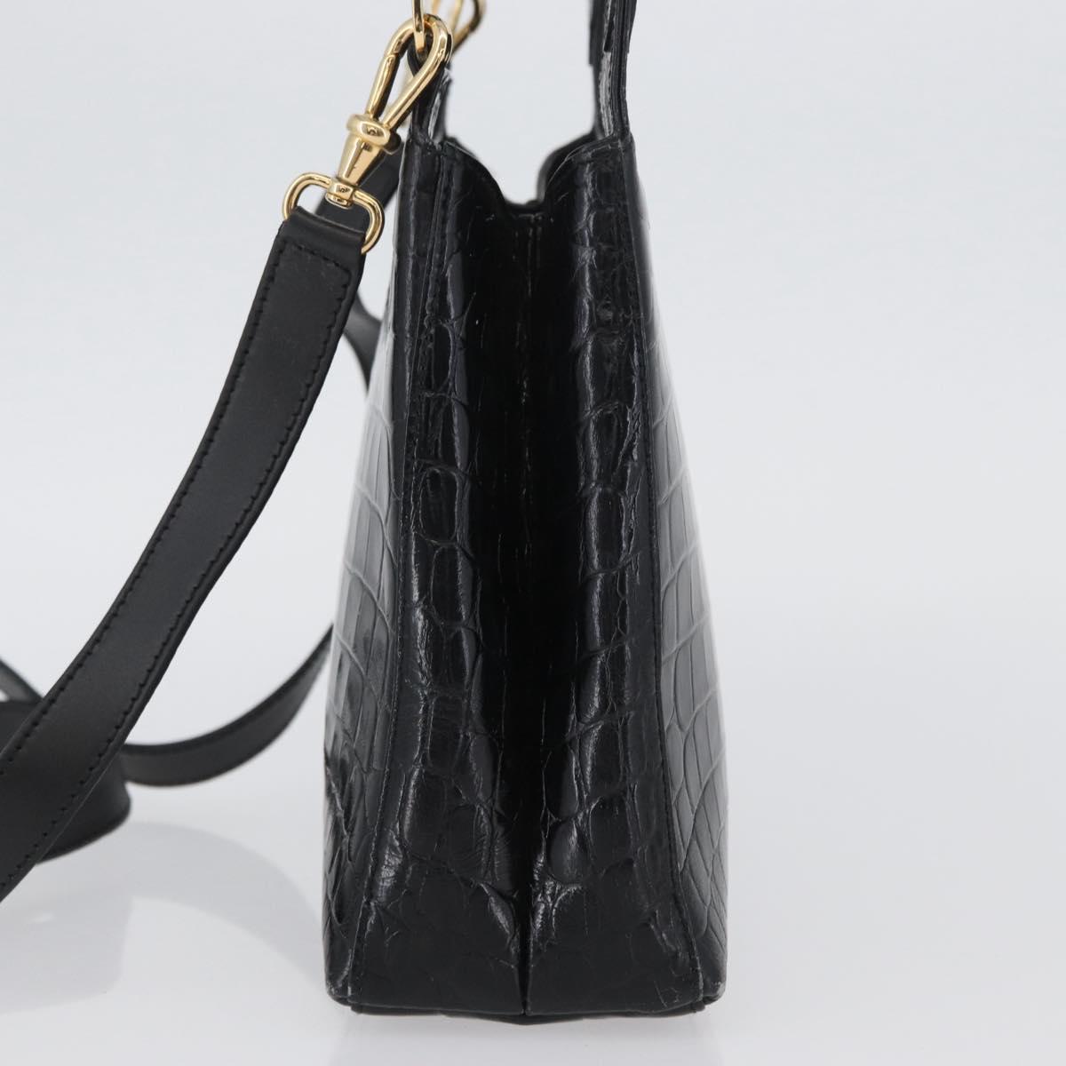 Salvatore Ferragamo Hand Bag Leather 2way Black Gold Auth ka3030