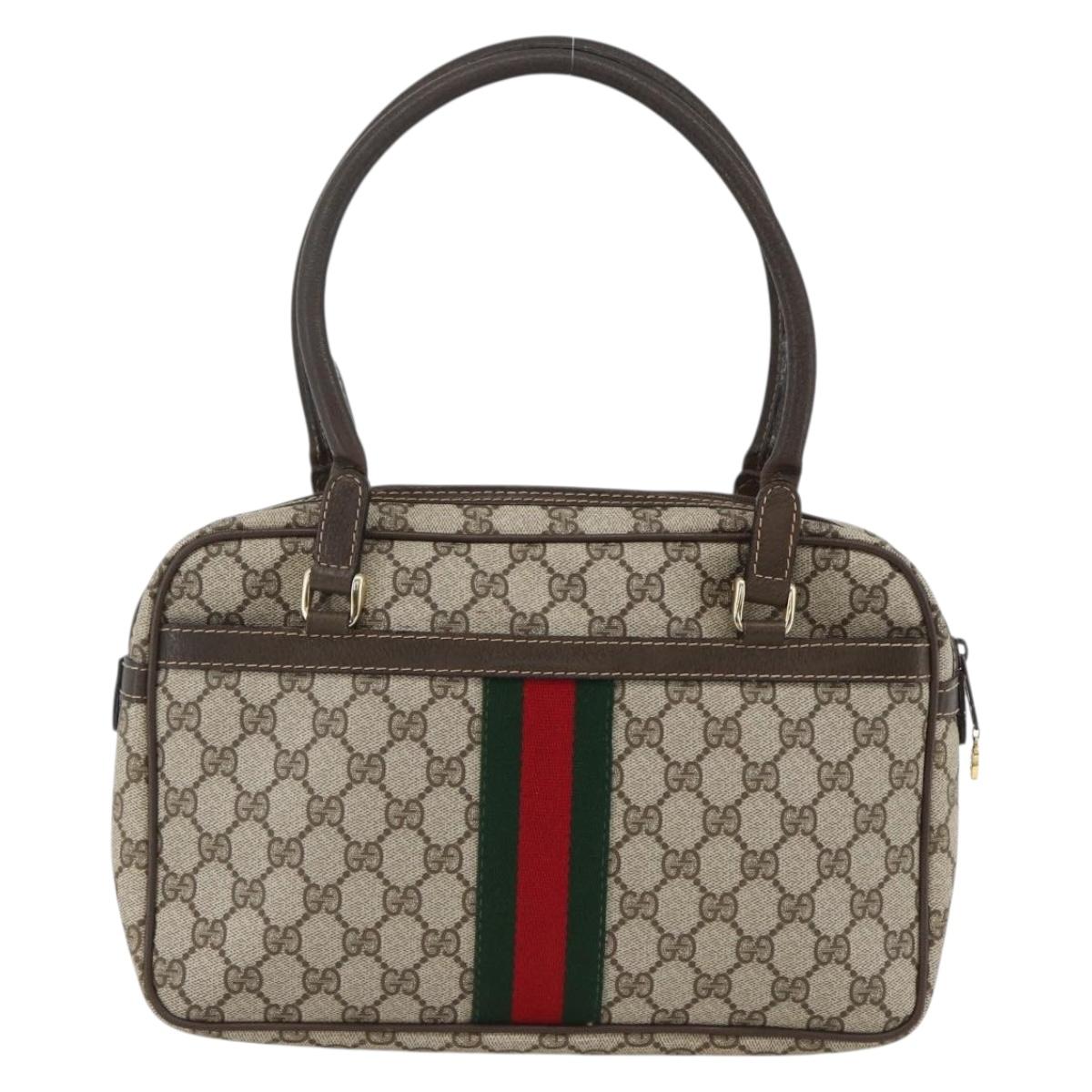 GUCCI GG Supreme Web Sherry Line Hand Bag PVC Beige Gold 010 378 Auth ka3033