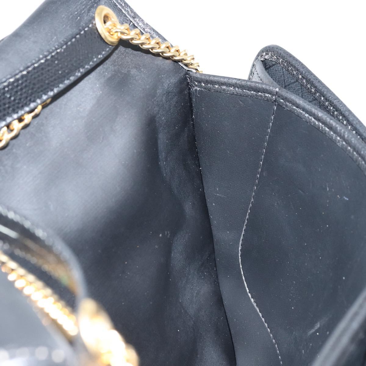 Christian Dior Chain Shoulder Bag Leather Black Gold Auth ka3037