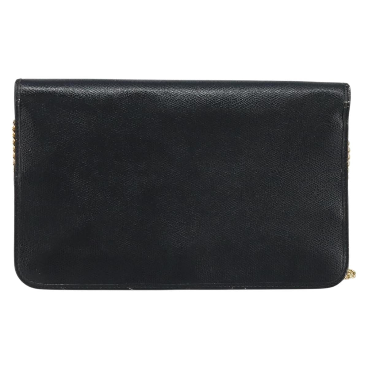 Christian Dior Chain Shoulder Bag Leather Black Gold Auth ka3037