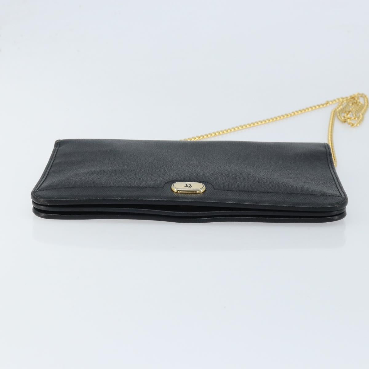 Christian Dior Chain Shoulder Bag Leather Black Gold Auth ka3037