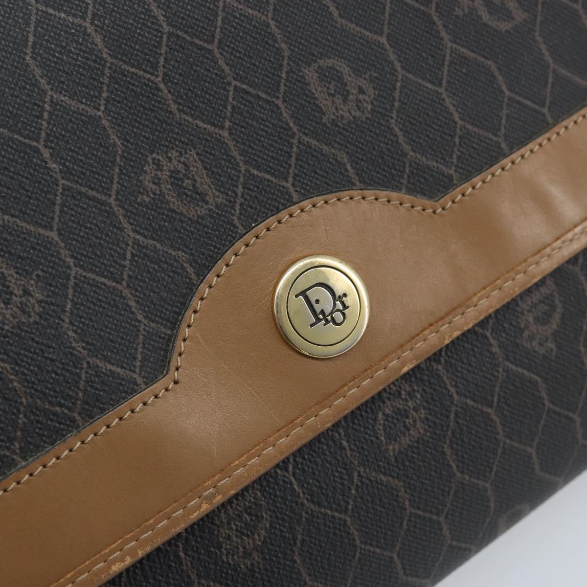 Christian Dior Honeycomb Canvas Chain Shoulder Bag PVC Black Gold Auth ka3038