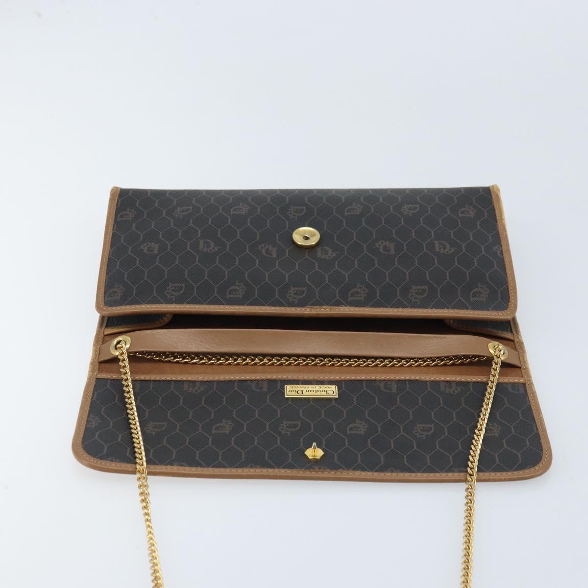 Christian Dior Honeycomb Canvas Chain Shoulder Bag PVC Black Gold Auth ka3038