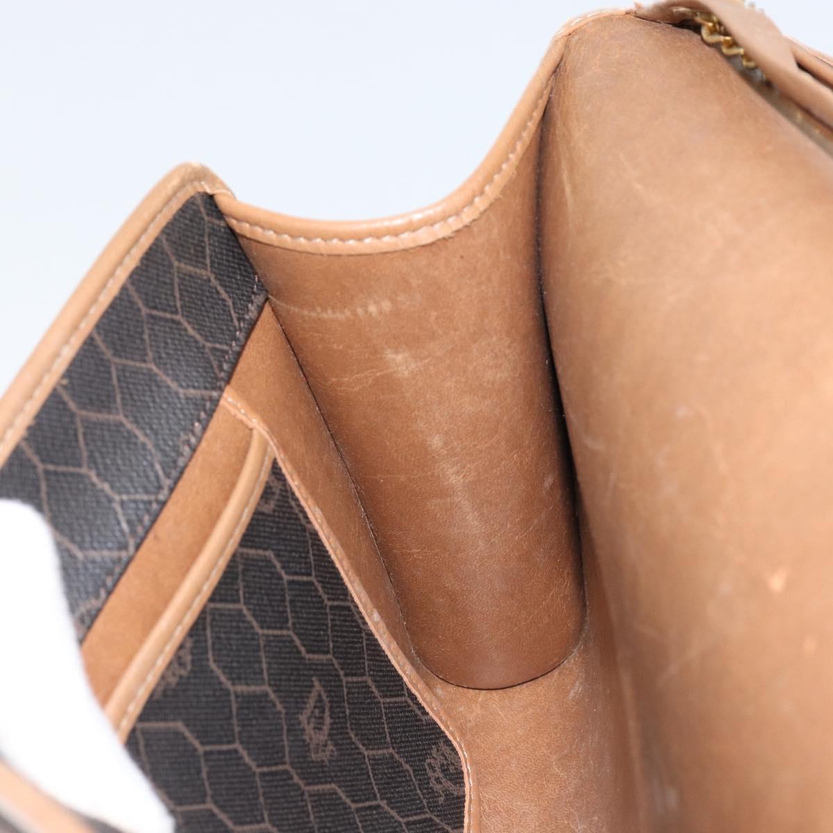 Christian Dior Honeycomb Canvas Chain Shoulder Bag PVC Black Gold Auth ka3038