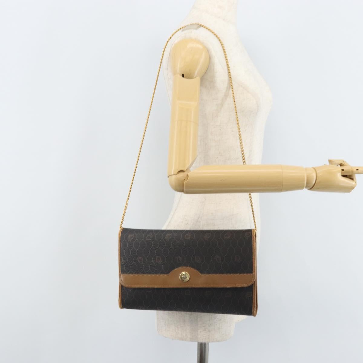 Christian Dior Honeycomb Canvas Chain Shoulder Bag PVC Black Gold Auth ka3038