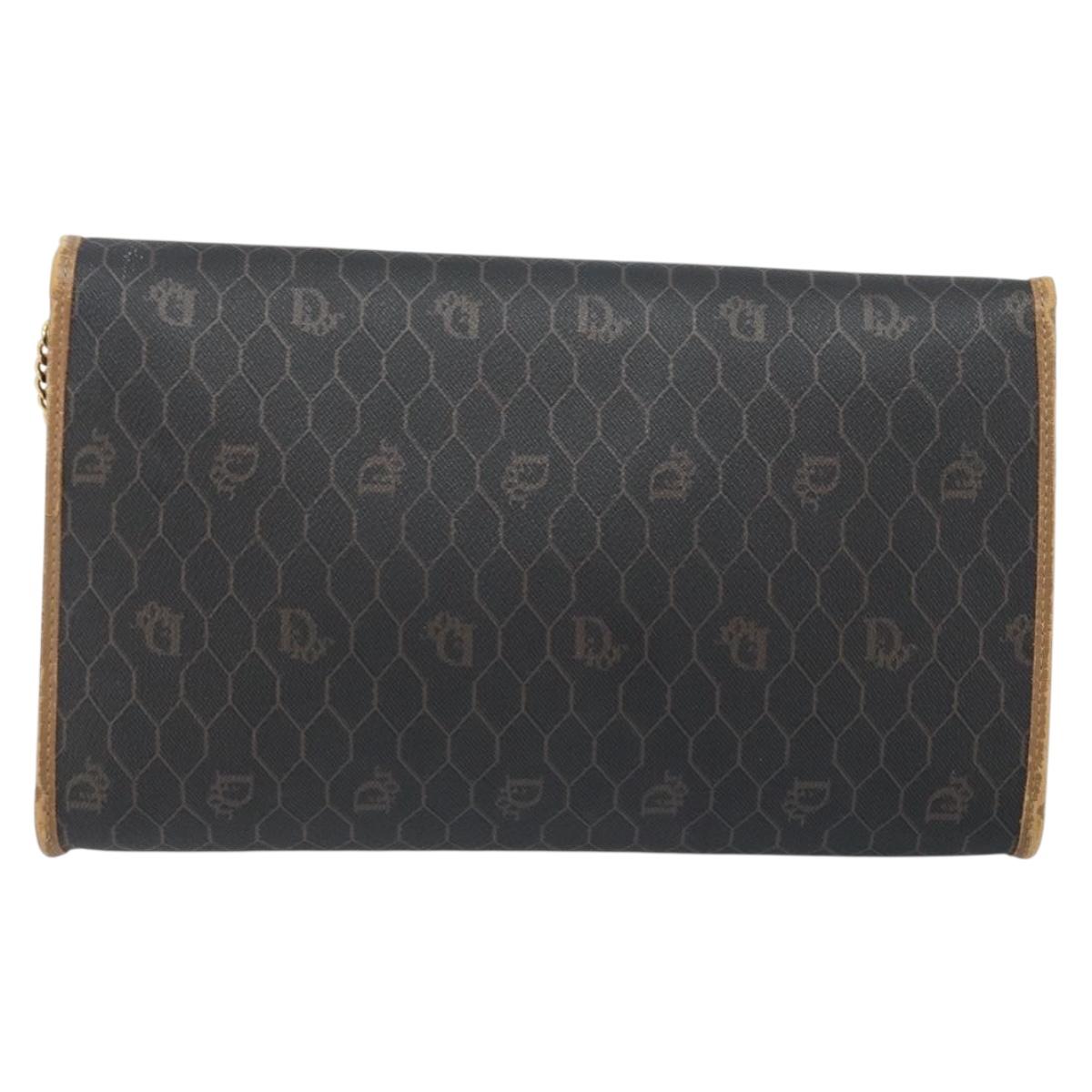 Christian Dior Honeycomb Canvas Chain Shoulder Bag PVC Black Gold Auth ka3038