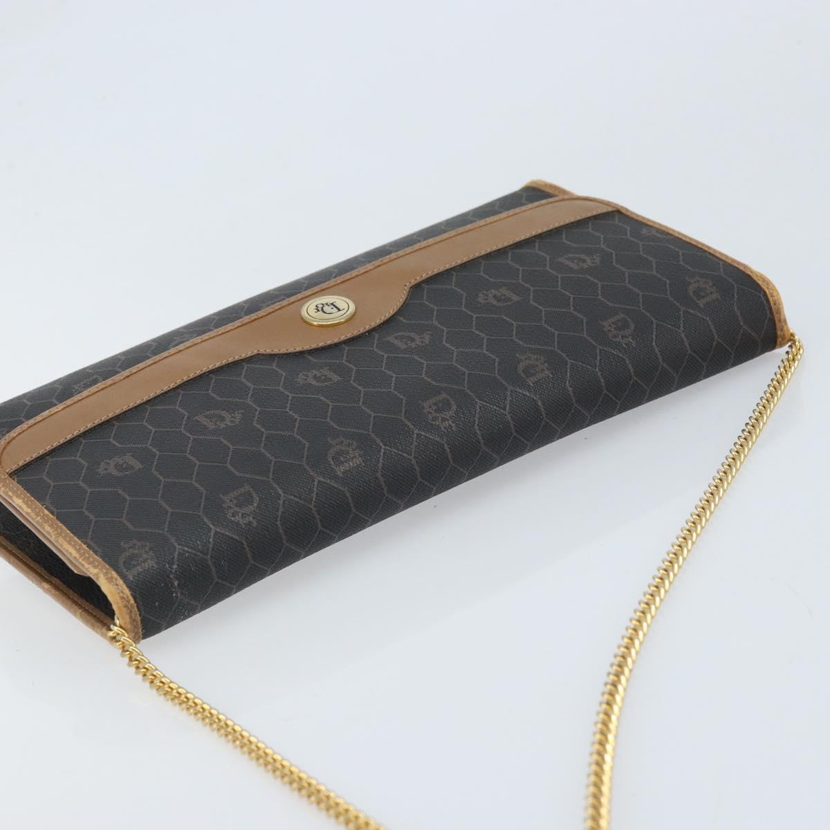 Christian Dior Honeycomb Canvas Chain Shoulder Bag PVC Black Gold Auth ka3038