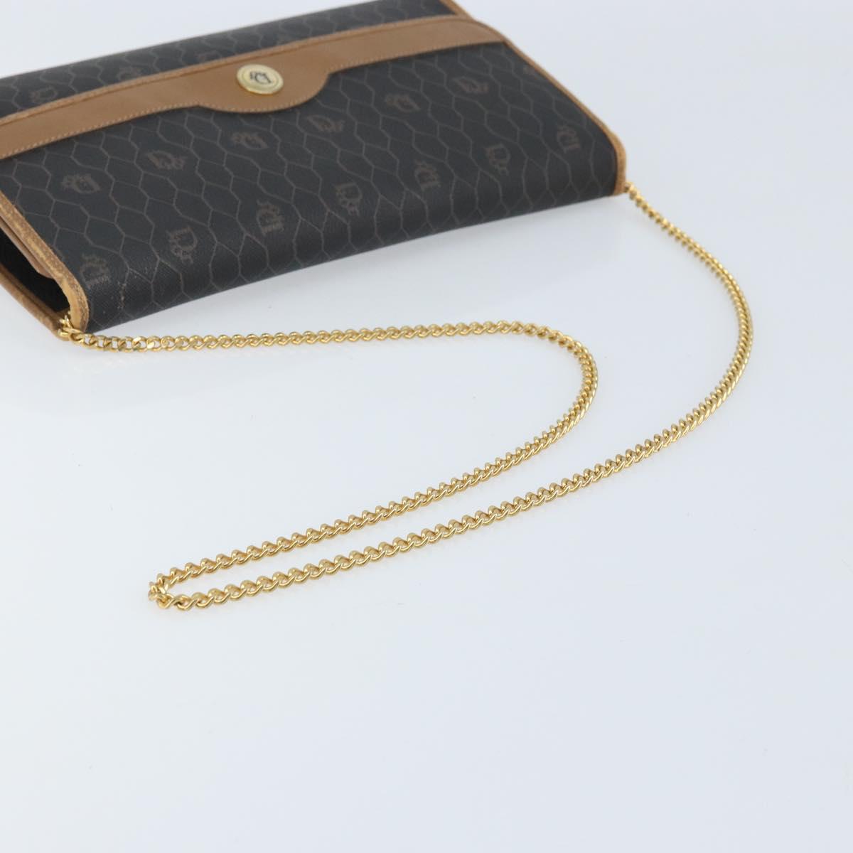 Christian Dior Honeycomb Canvas Chain Shoulder Bag PVC Black Gold Auth ka3038