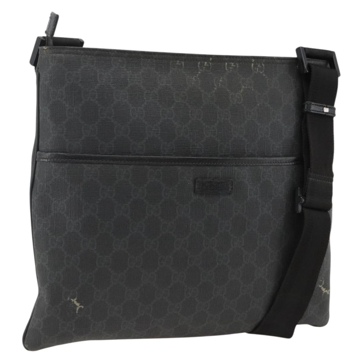 GUCCI GG Supreme Shoulder Bag PVC Black Silver 162904 Auth ka3041