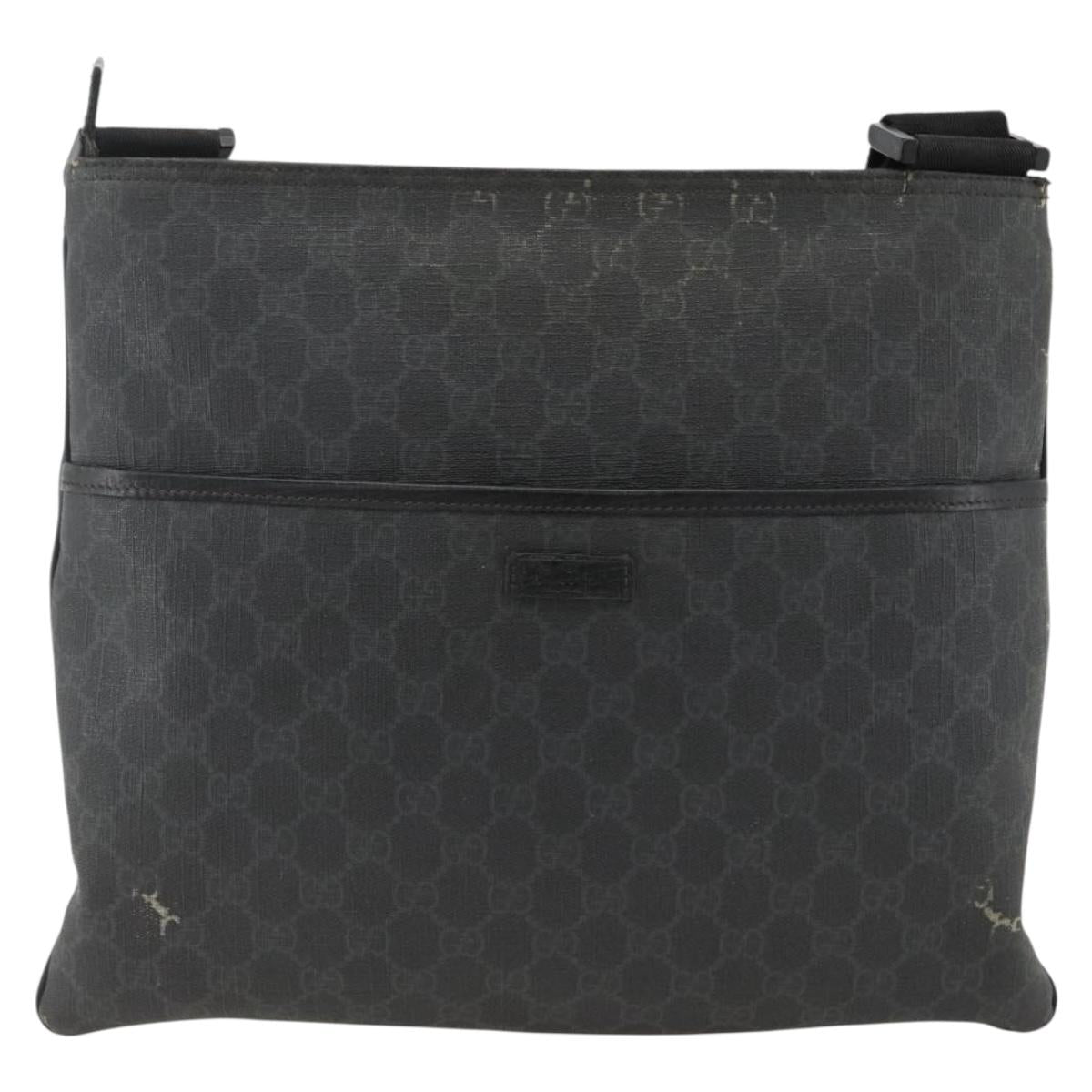 GUCCI GG Supreme Shoulder Bag PVC Black Silver 162904 Auth ka3041