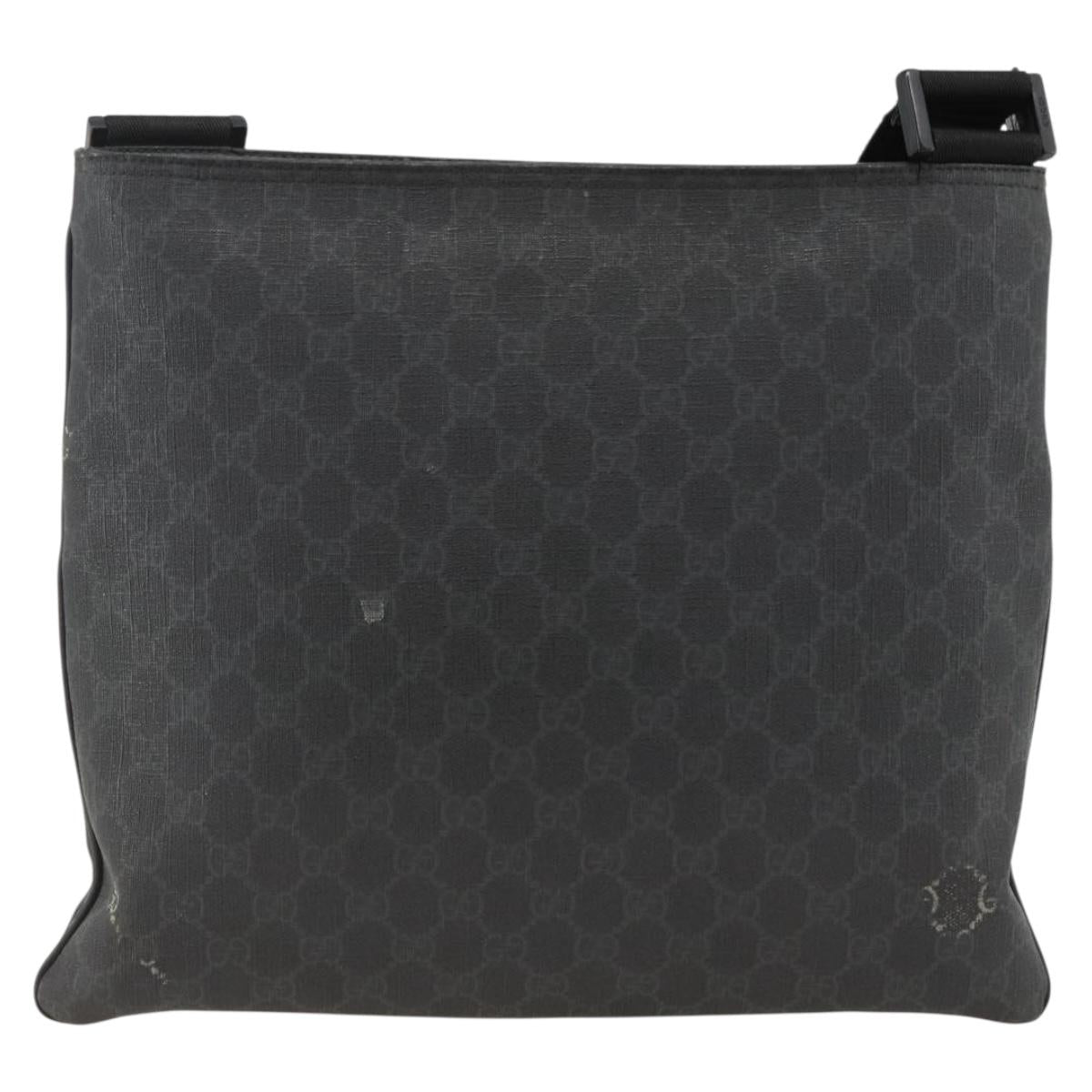 GUCCI GG Supreme Shoulder Bag PVC Black Silver 162904 Auth ka3041