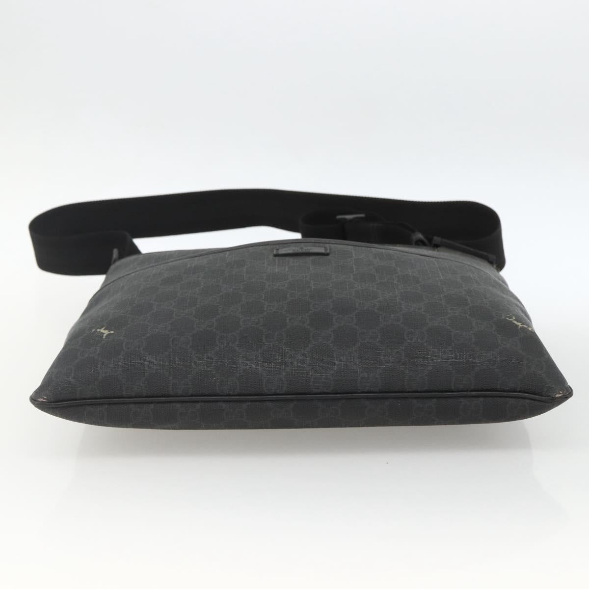 GUCCI GG Supreme Shoulder Bag PVC Black Silver 162904 Auth ka3041