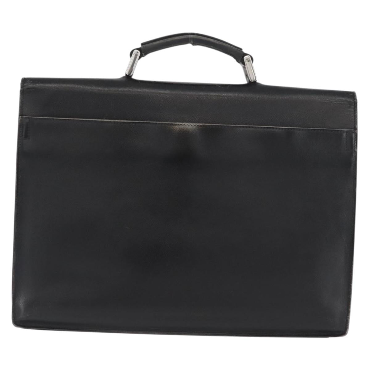 PRADA Business Bag Safiano leather Black Silver Auth ka3042