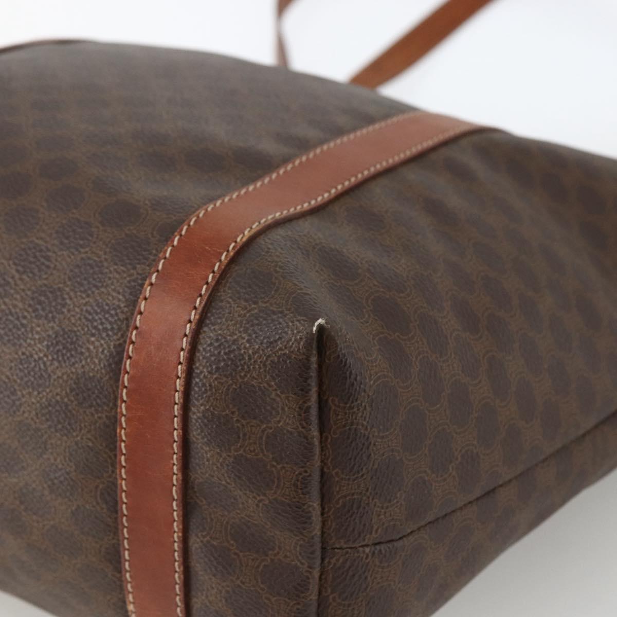 CELINE Macadam Canvas Tote Bag PVC Leather Brown Gold Auth ka3043