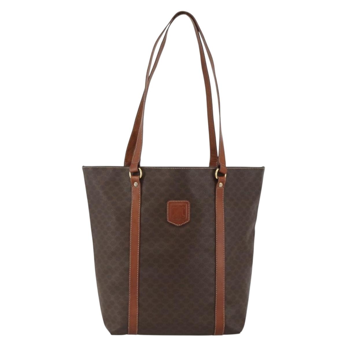 CELINE Macadam Canvas Tote Bag PVC Leather Brown Gold Auth ka3043