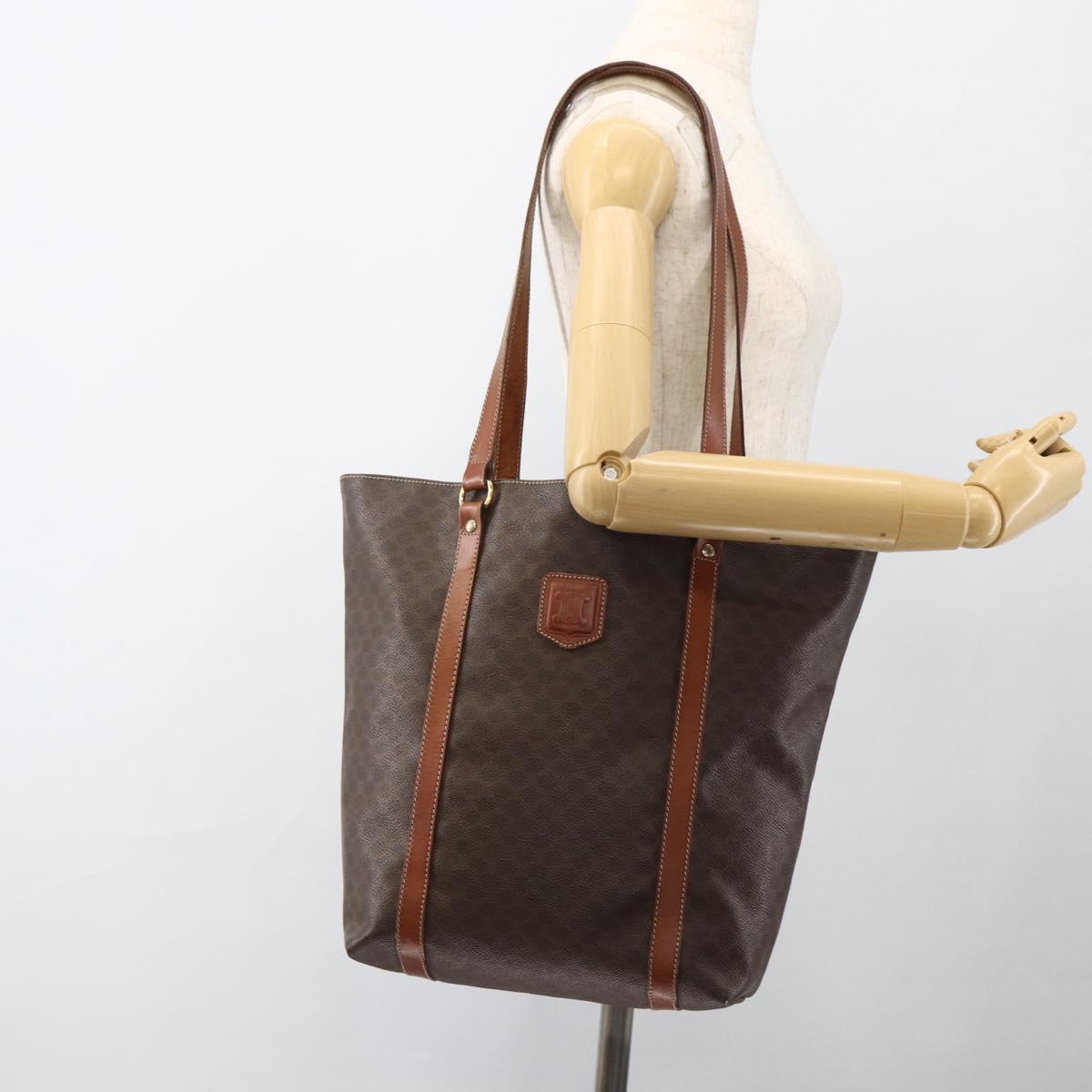 CELINE Macadam Canvas Tote Bag PVC Leather Brown Gold Auth ka3043