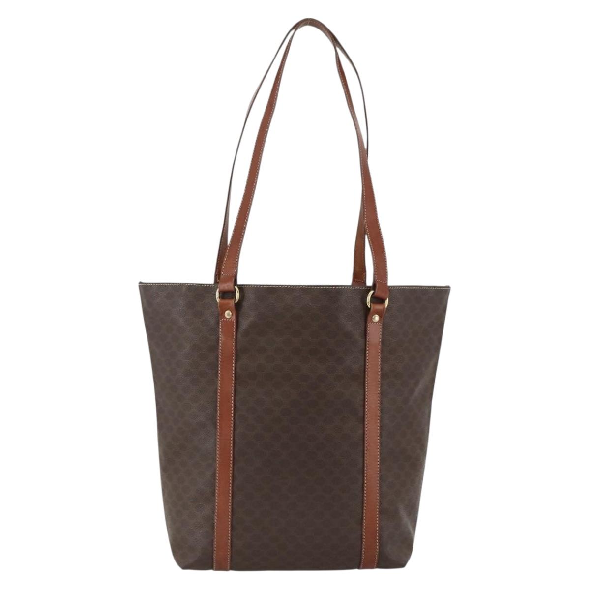 CELINE Macadam Canvas Tote Bag PVC Leather Brown Gold Auth ka3043