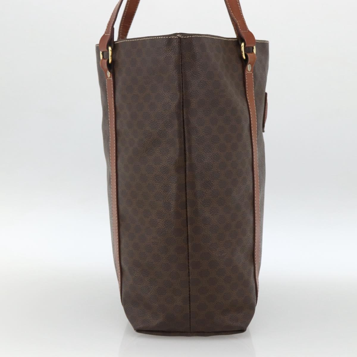 CELINE Macadam Canvas Tote Bag PVC Leather Brown Gold Auth ka3043