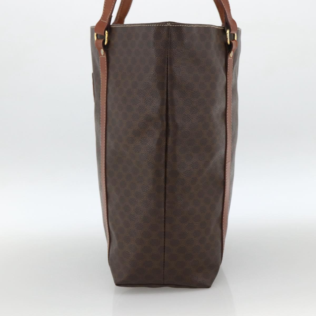 CELINE Macadam Canvas Tote Bag PVC Leather Brown Gold Auth ka3043