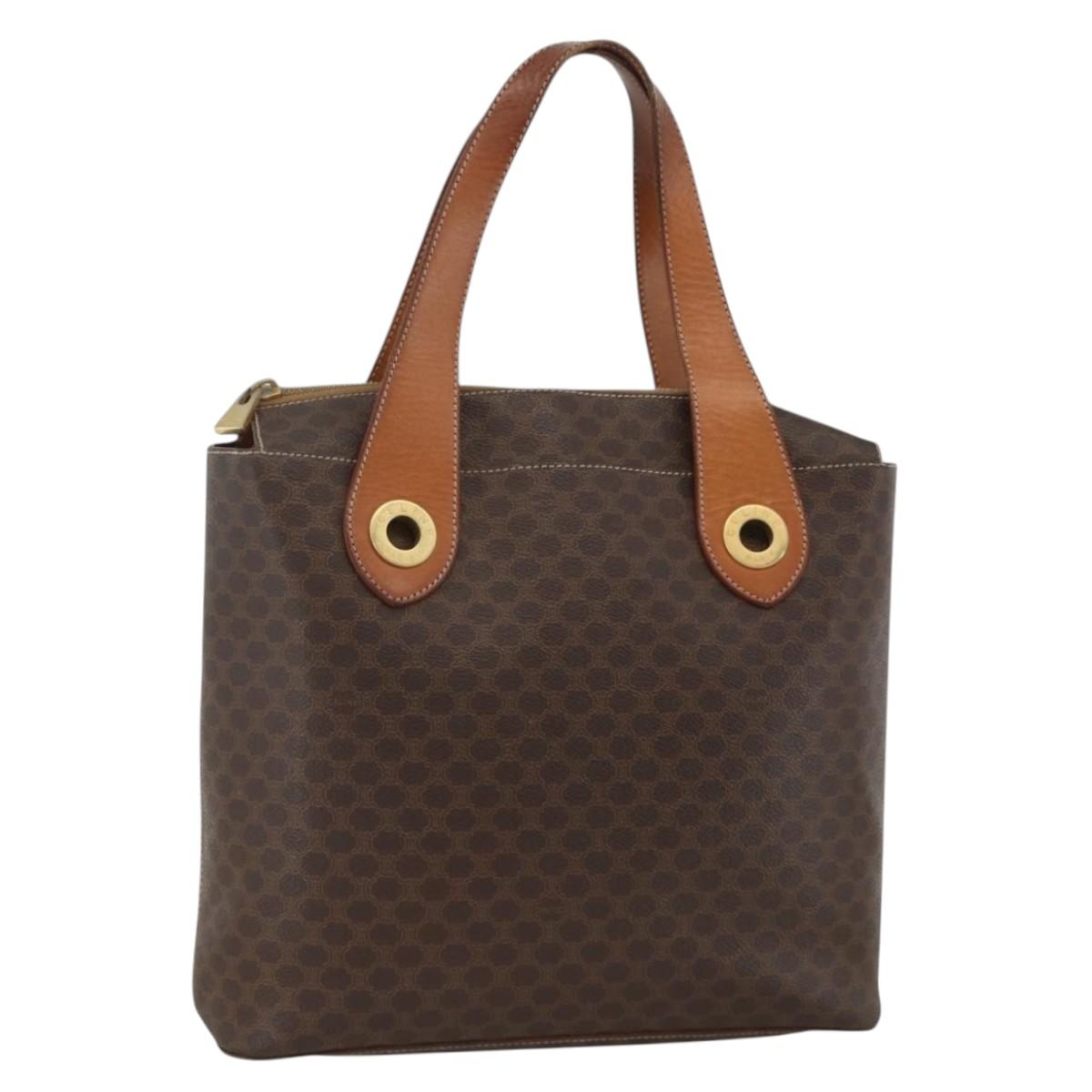CELINE Macadam Canvas Tote Bag PVC Leather Brown Gold Auth ka3045