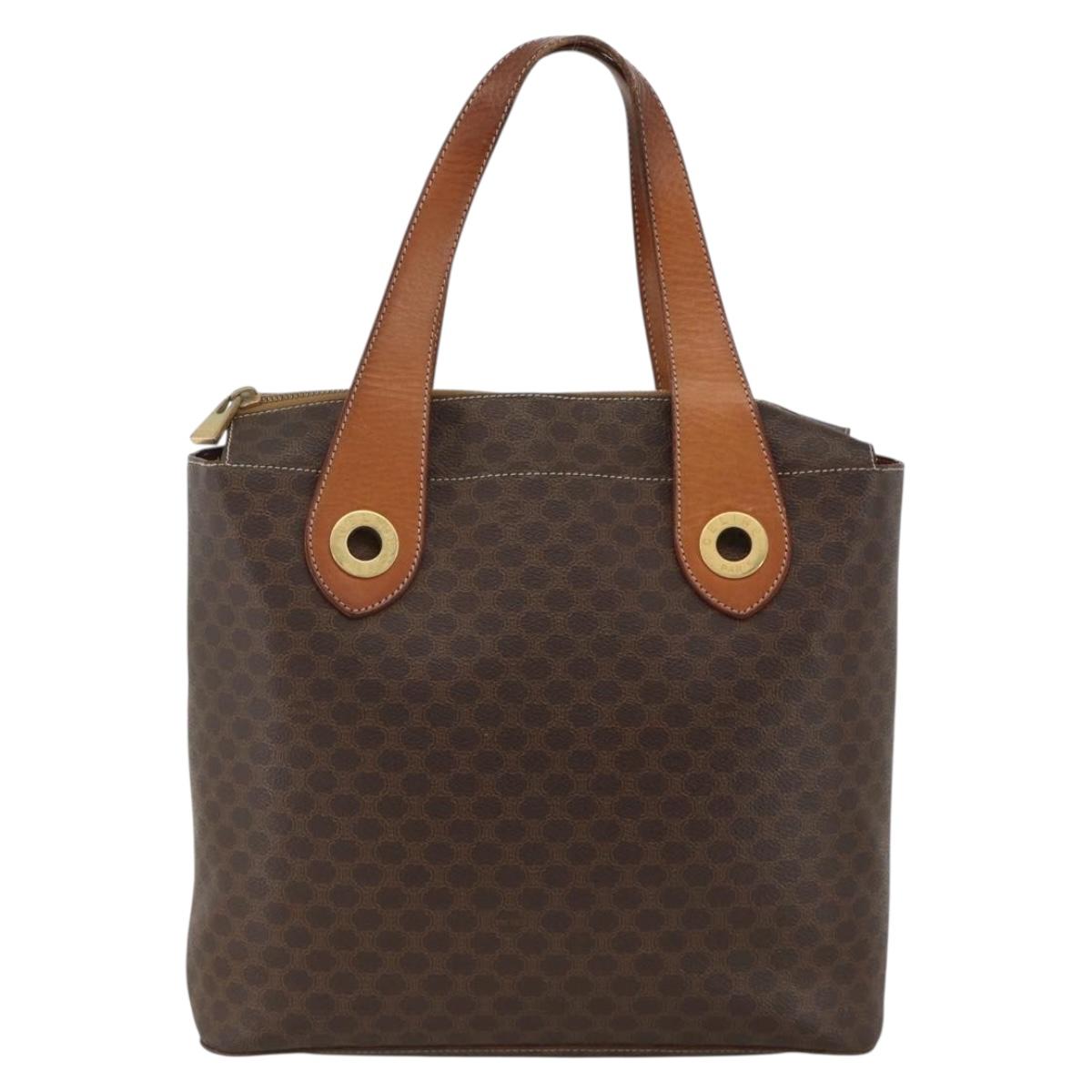CELINE Macadam Canvas Tote Bag PVC Leather Brown Gold Auth ka3045