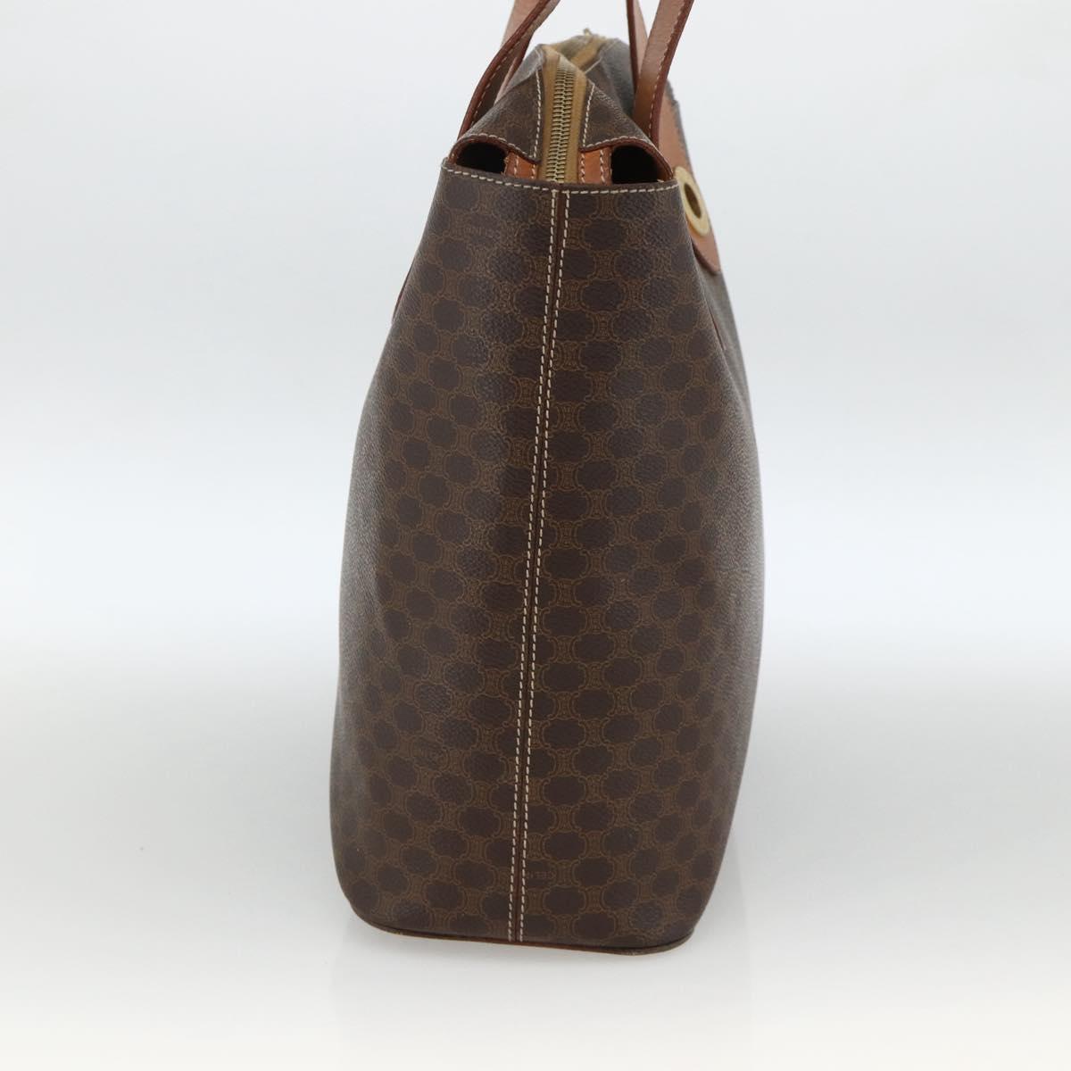 CELINE Macadam Canvas Tote Bag PVC Leather Brown Gold Auth ka3045