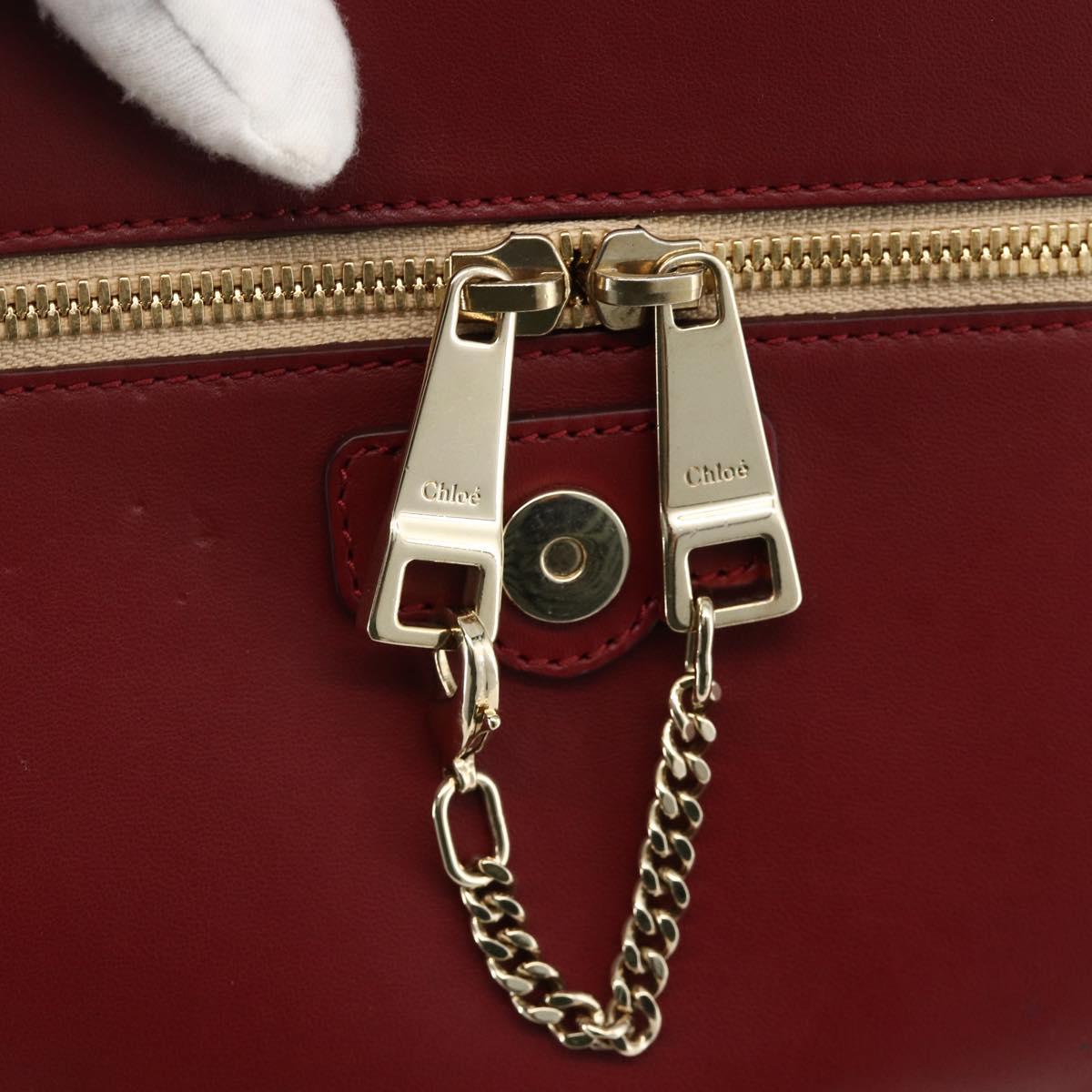 Chloe Chain Shoulder Bag Leather Red Gold Auth ka3046A
