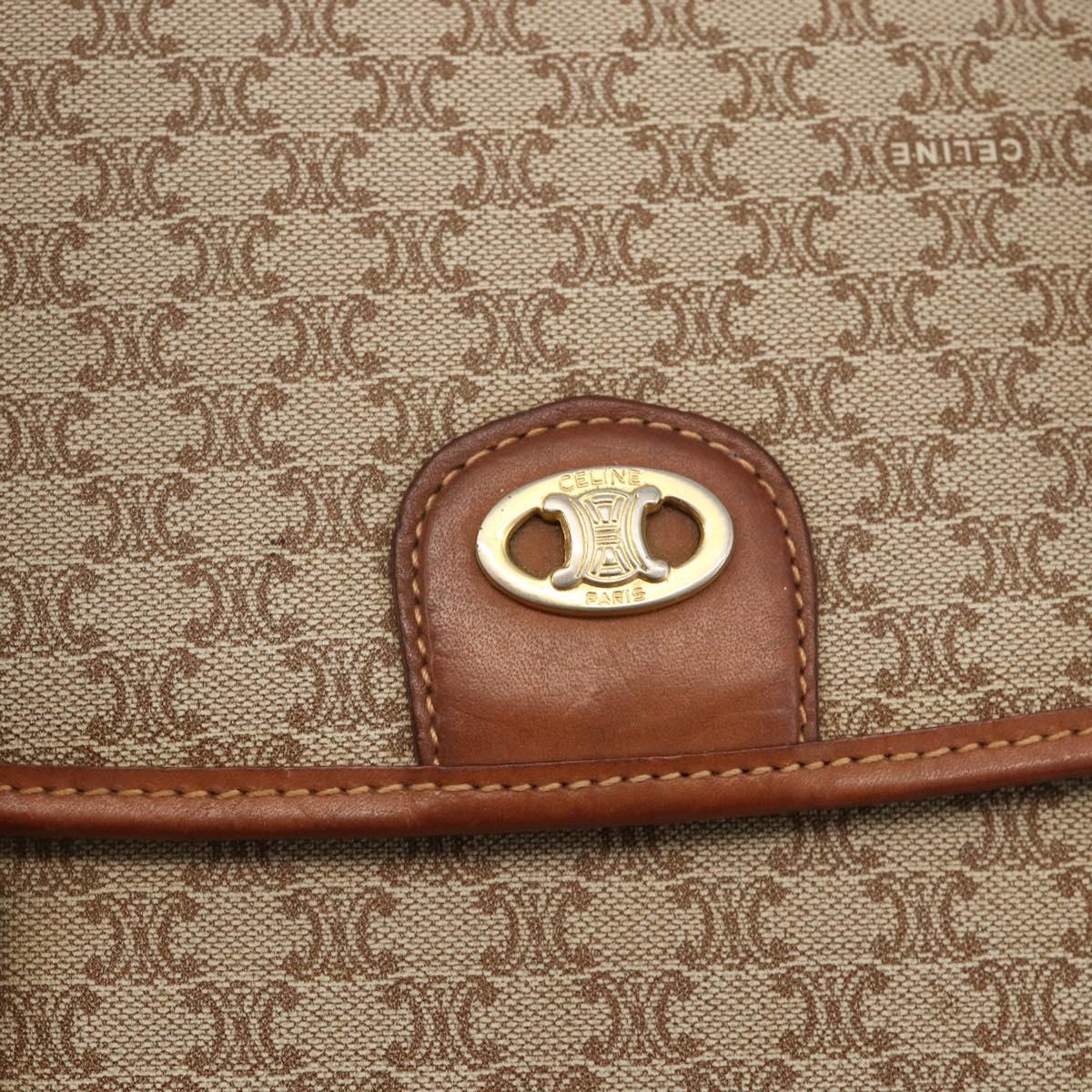 CELINE Macadam Canvas Hand Bag PVC Beige Gold Auth ka3048