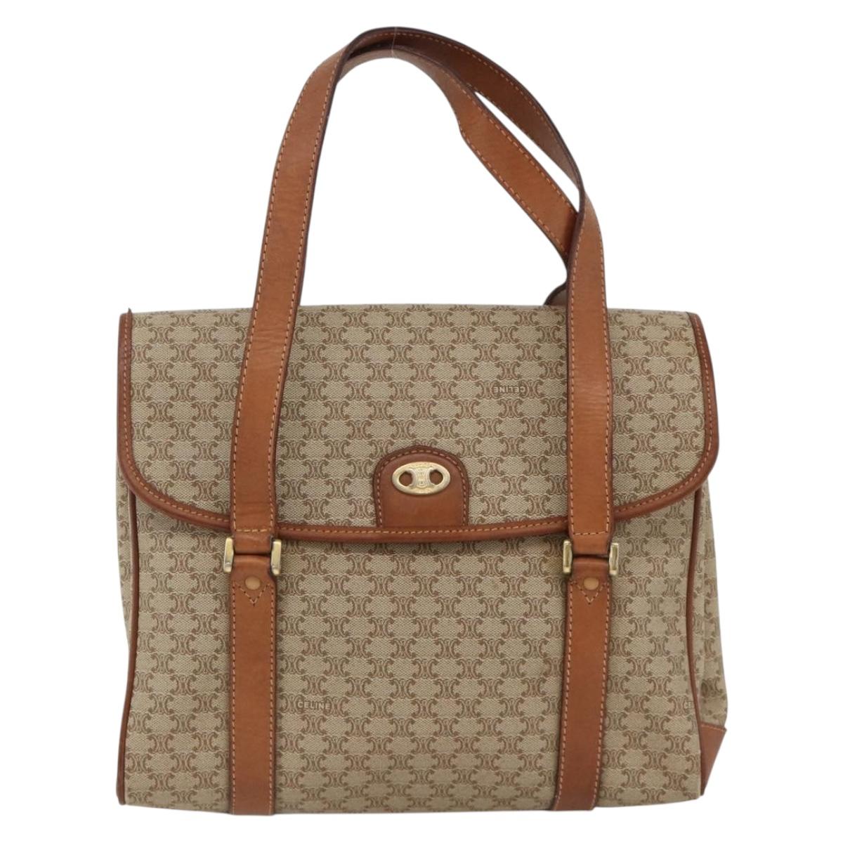 CELINE Macadam Canvas Hand Bag PVC Beige Gold Auth ka3048