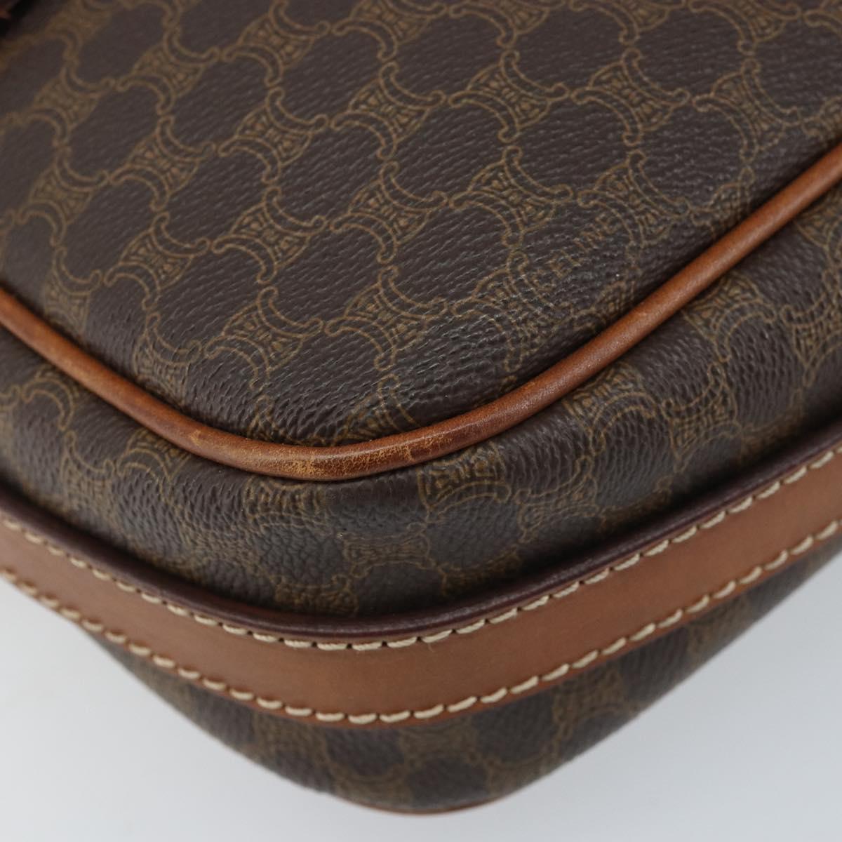 CELINE Macadam Canvas Shoulder Bag PVC Leather Brown Gold Auth ka3049
