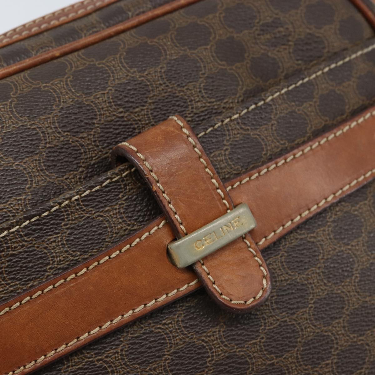CELINE Macadam Canvas Shoulder Bag PVC Leather Brown Gold Auth ka3049