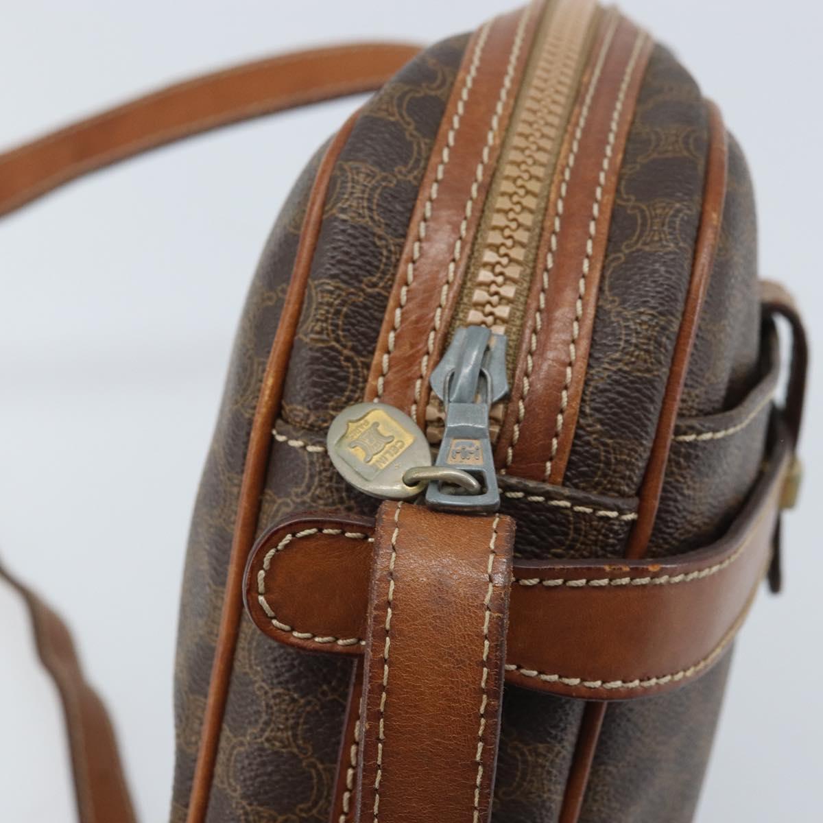 CELINE Macadam Canvas Shoulder Bag PVC Leather Brown Gold Auth ka3049