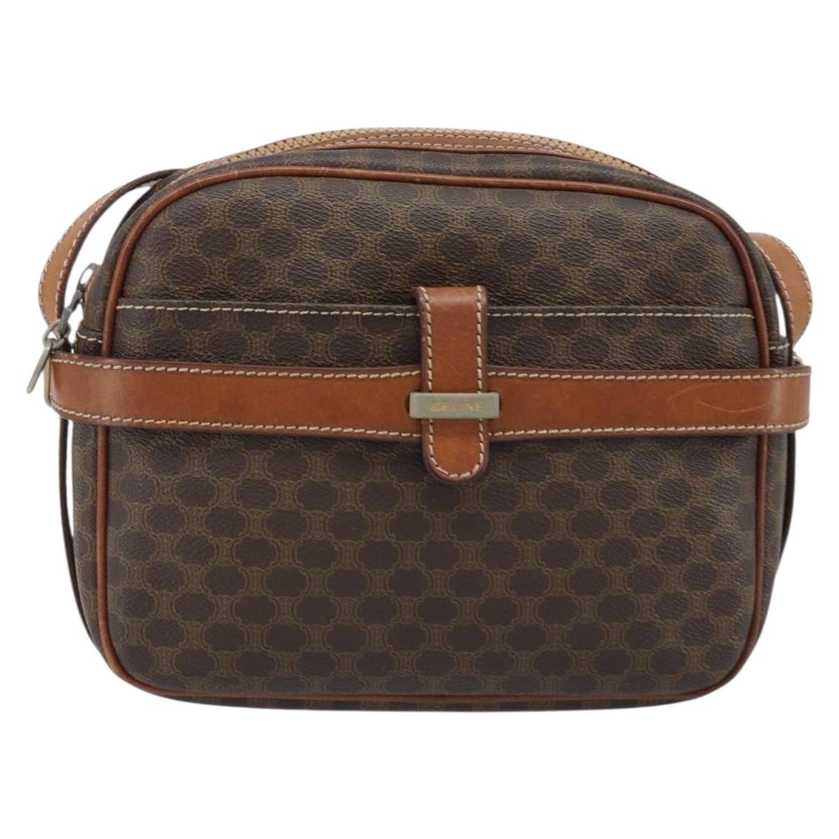 CELINE Macadam Canvas Shoulder Bag PVC Leather Brown Gold Auth ka3049