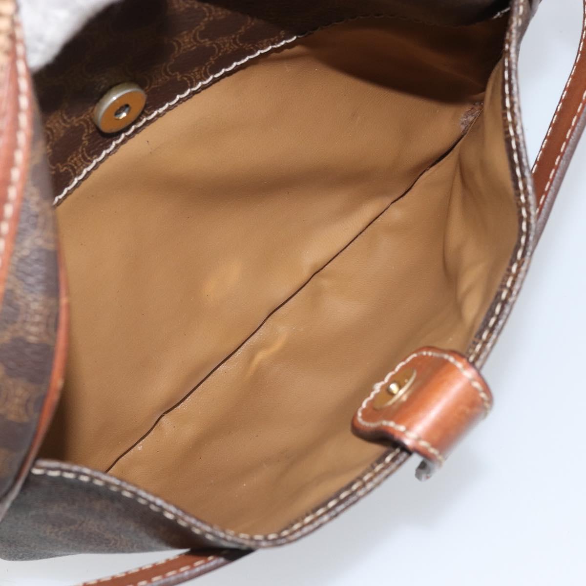 CELINE Macadam Canvas Shoulder Bag PVC Leather Brown Gold Auth ka3049