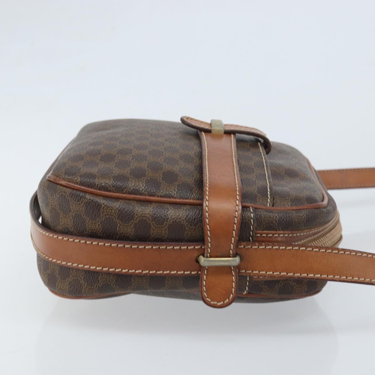 CELINE Macadam Canvas Shoulder Bag PVC Leather Brown Gold Auth ka3049