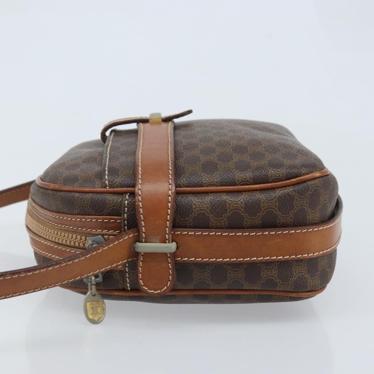 CELINE Macadam Canvas Shoulder Bag PVC Leather Brown Gold Auth ka3049