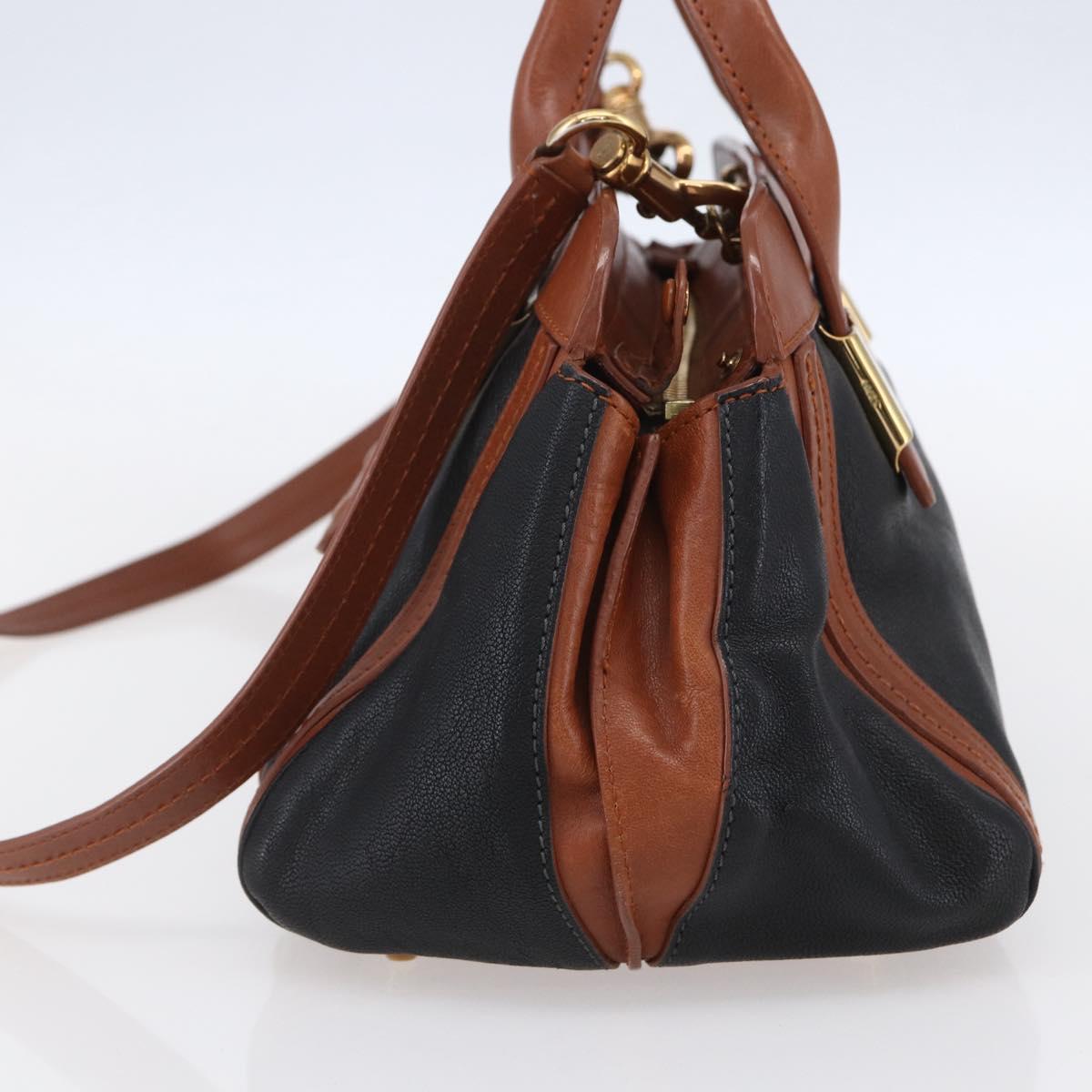 Chloe Alice Hand Bag Leather 2way Brown Gold Auth ka305