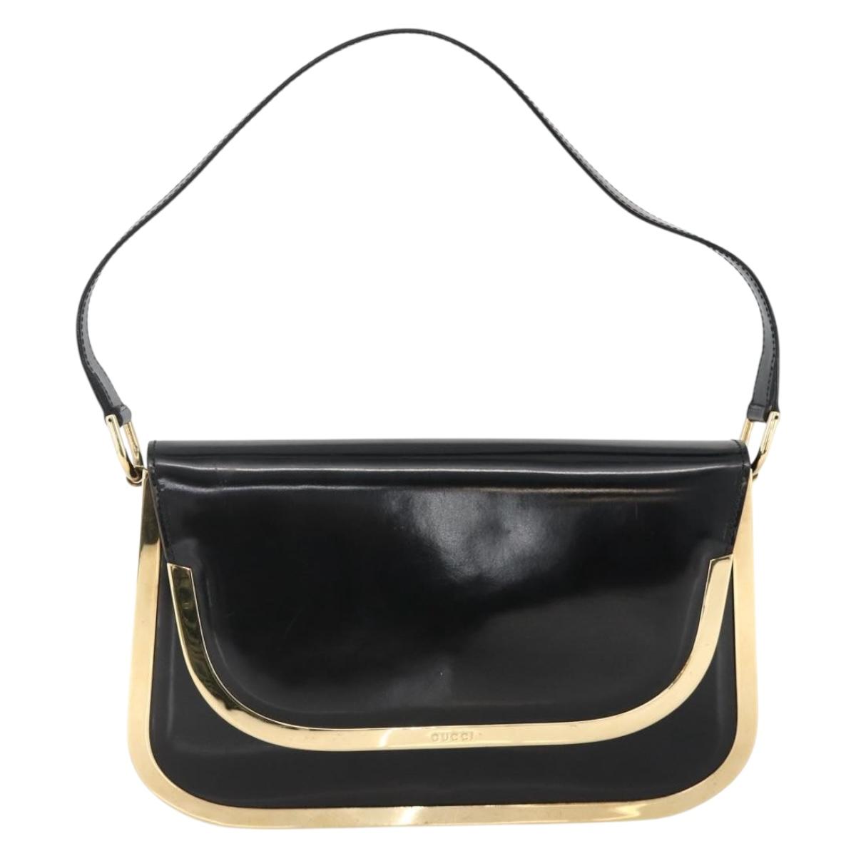 GUCCI Shoulder Bag Patent leather Black Gold 001 2058 1764 0 Auth ka3052