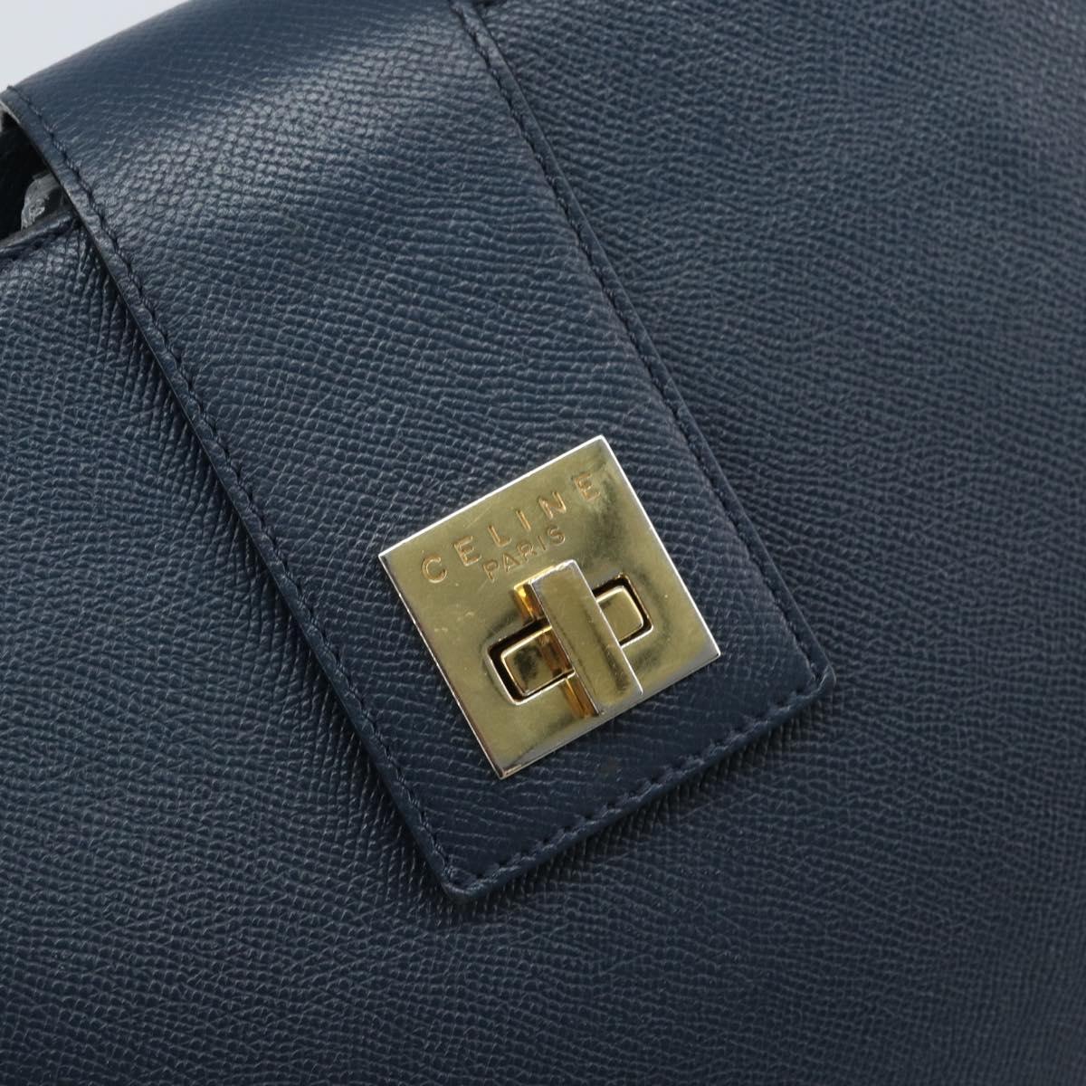 CELINE Shoulder Bag Leather Navy Gold Auth ka3054