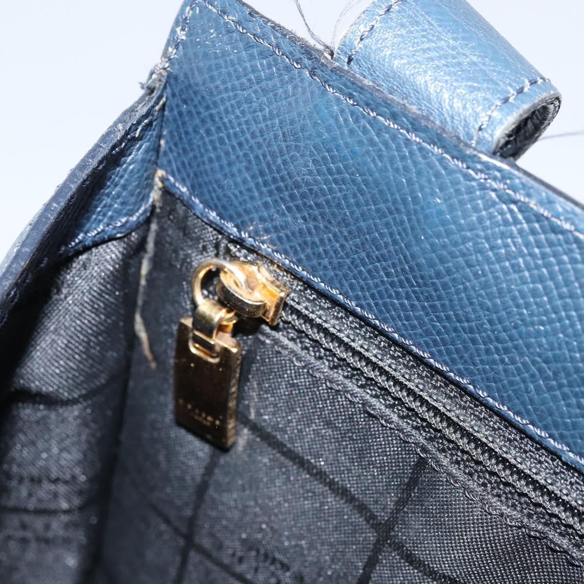 CELINE Shoulder Bag Leather Navy Gold Auth ka3054