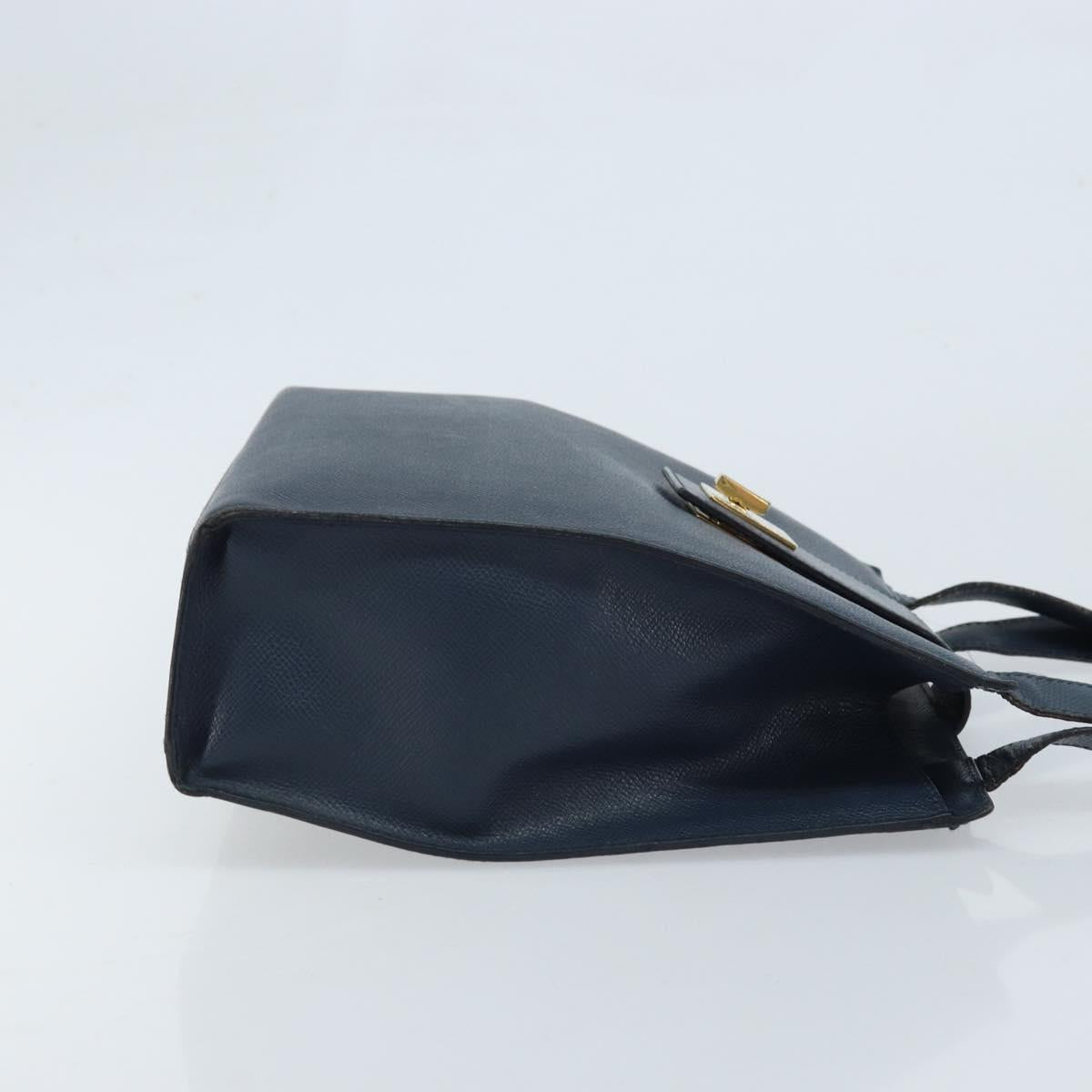 CELINE Shoulder Bag Leather Navy Gold Auth ka3054