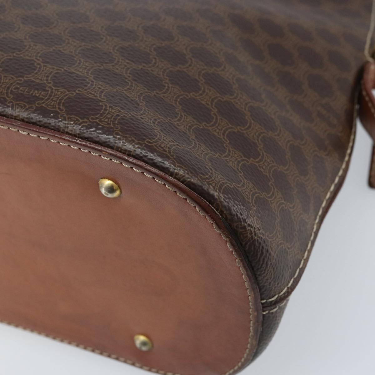 CELINE Macadam Canvas Hand Bag PVC Leather Brown Gold Auth ka3055