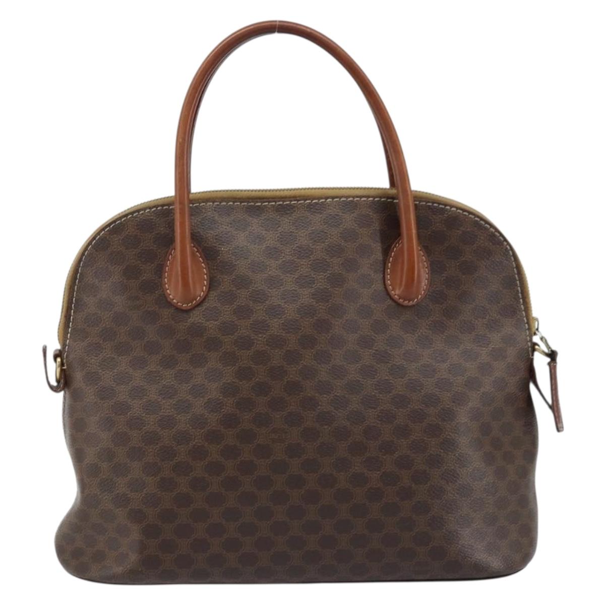 CELINE Macadam Canvas Hand Bag PVC Leather Brown Gold Auth ka3055