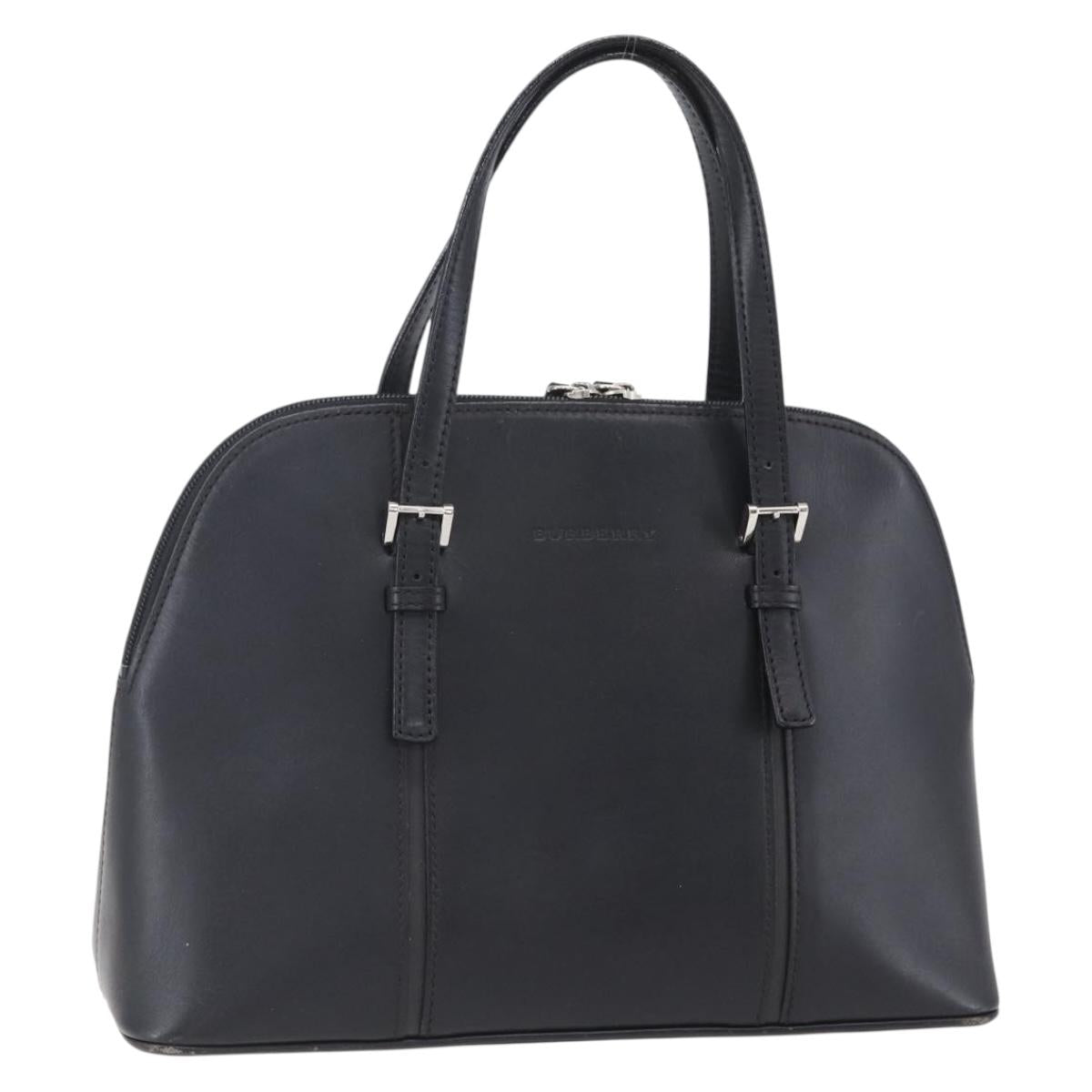 BURBERRY Hand Bag Leather Black Silver Auth ka306