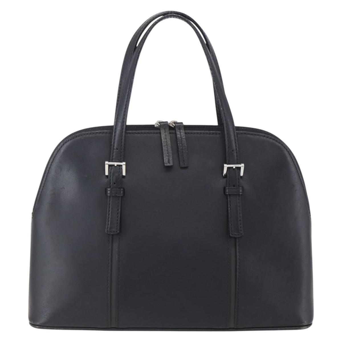 BURBERRY Hand Bag Leather Black Silver Auth ka306